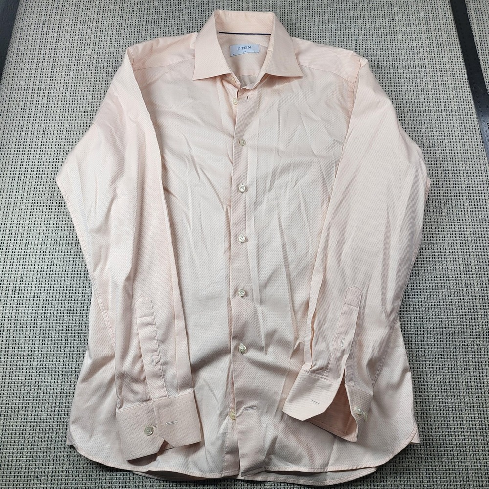 Eton Dress Shirt Mens 16 40 Pink Solid Slim Fit Long‎ Sleeve Cotton Business